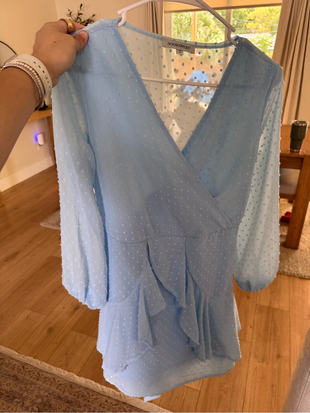 Japna Blue Swiss Dot Tiered Mini Dress Women's Small